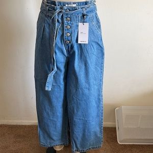 Paper Bag High Waist Wide Leg Cropped Jean
